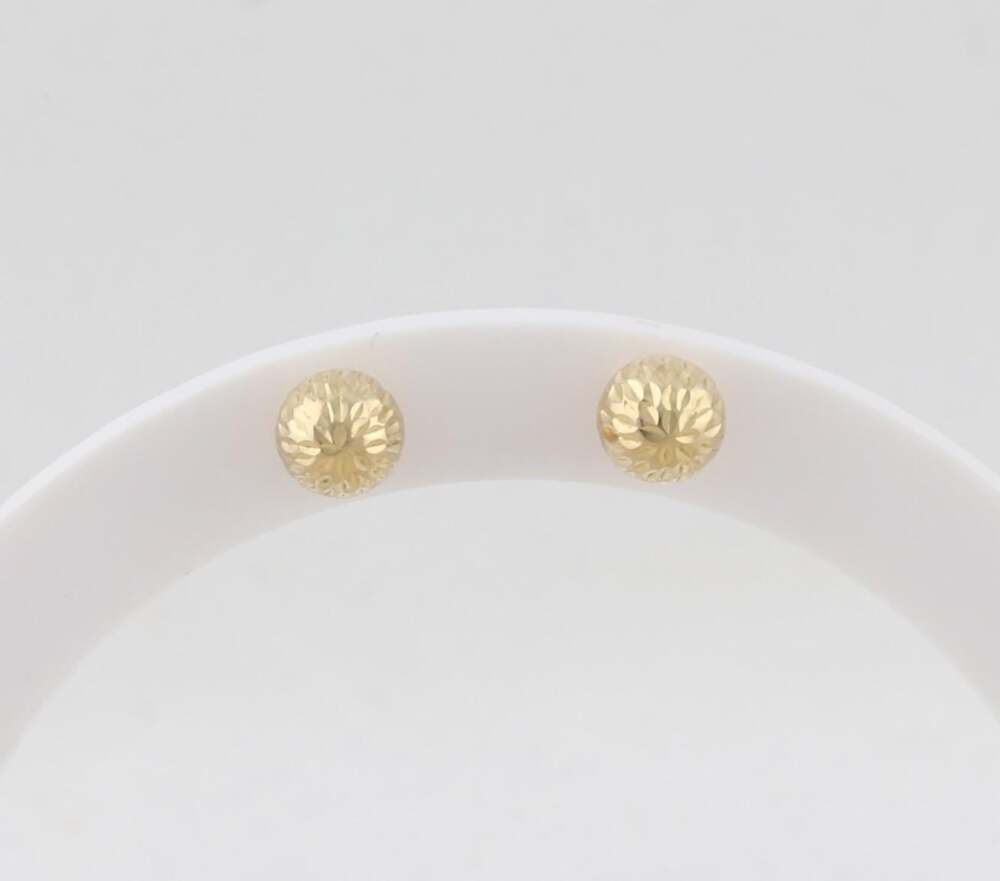 14k Yellow Gold 6.5mm Diamond Cut Textured Ball Bead Earrings Studs 1/4"